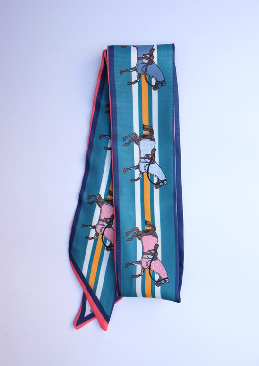 Blue Race Horse Twilly Scarf