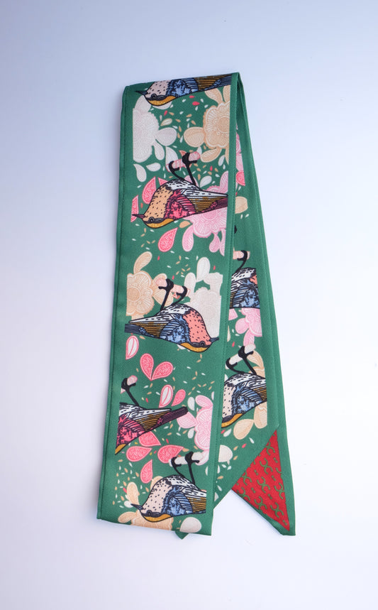 Dark Green Bird Twilly Scarf