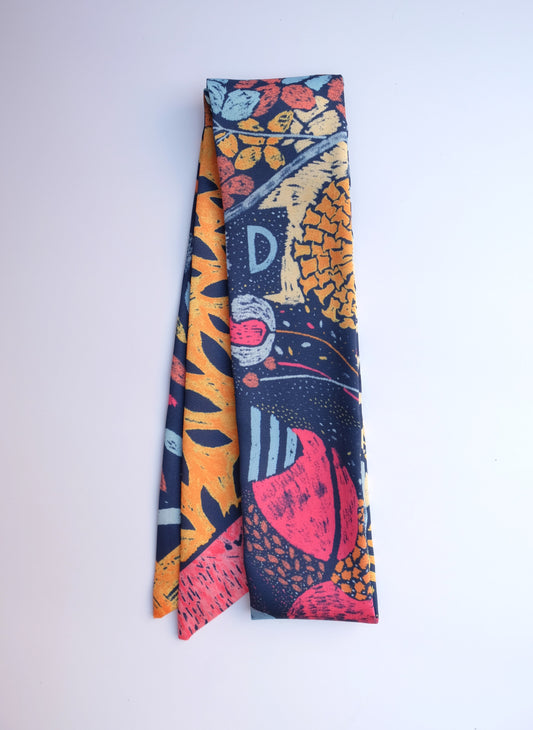 Dark Blue Leaf Twilly Scarf